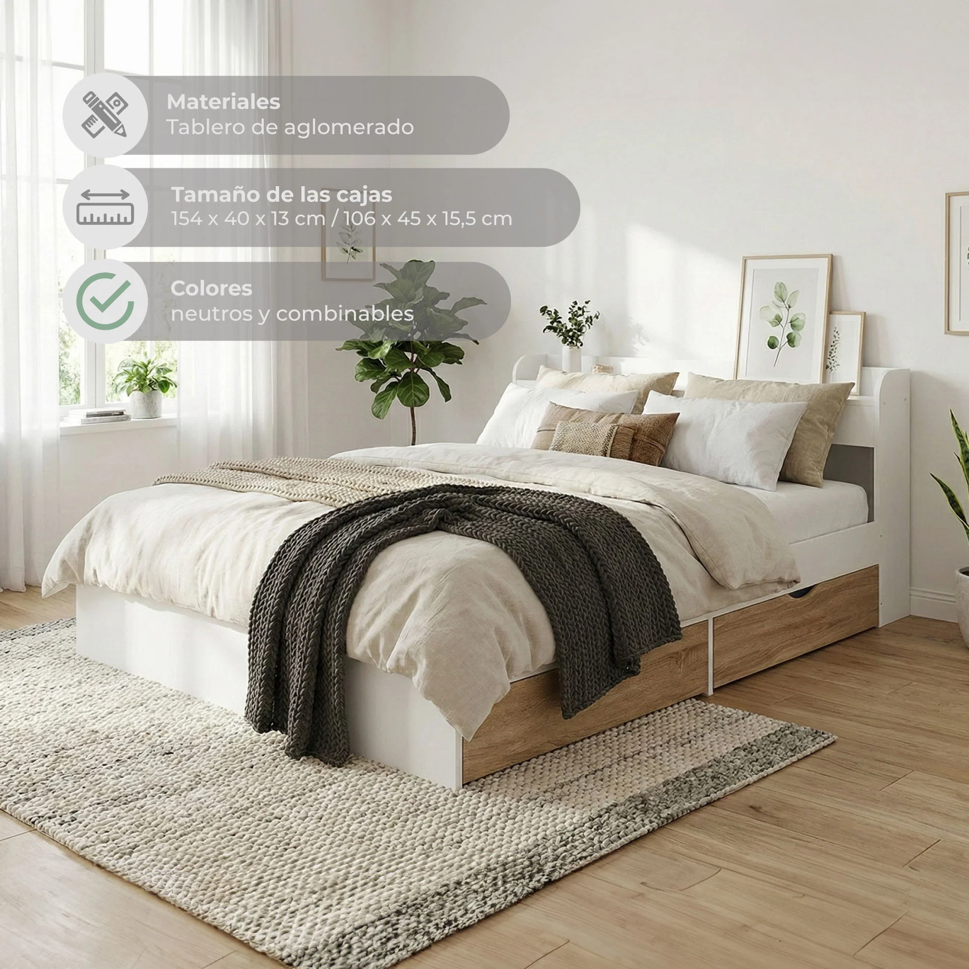Cama de 2 Plazas Nórdica Con Cajones - Image 5